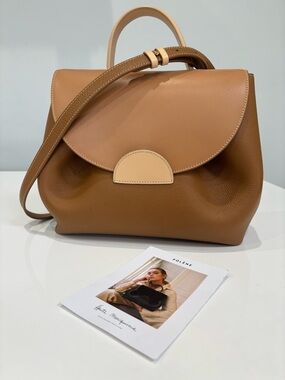 Polène Numéro Un Structured Leather Bag Camel Trio Tan Top Handle Crossbody EUC